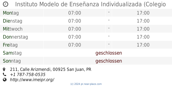 ? Instituto Modelo de Enseñanza Individualizada (Colegio IMEI) San Juan  öffnungszeiten, 211, Calle Arizmendi, tel. +1 787-758-0535