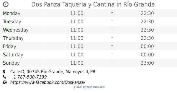 La Barrigona Palmer Opening Times Tel 1 787 453 5236